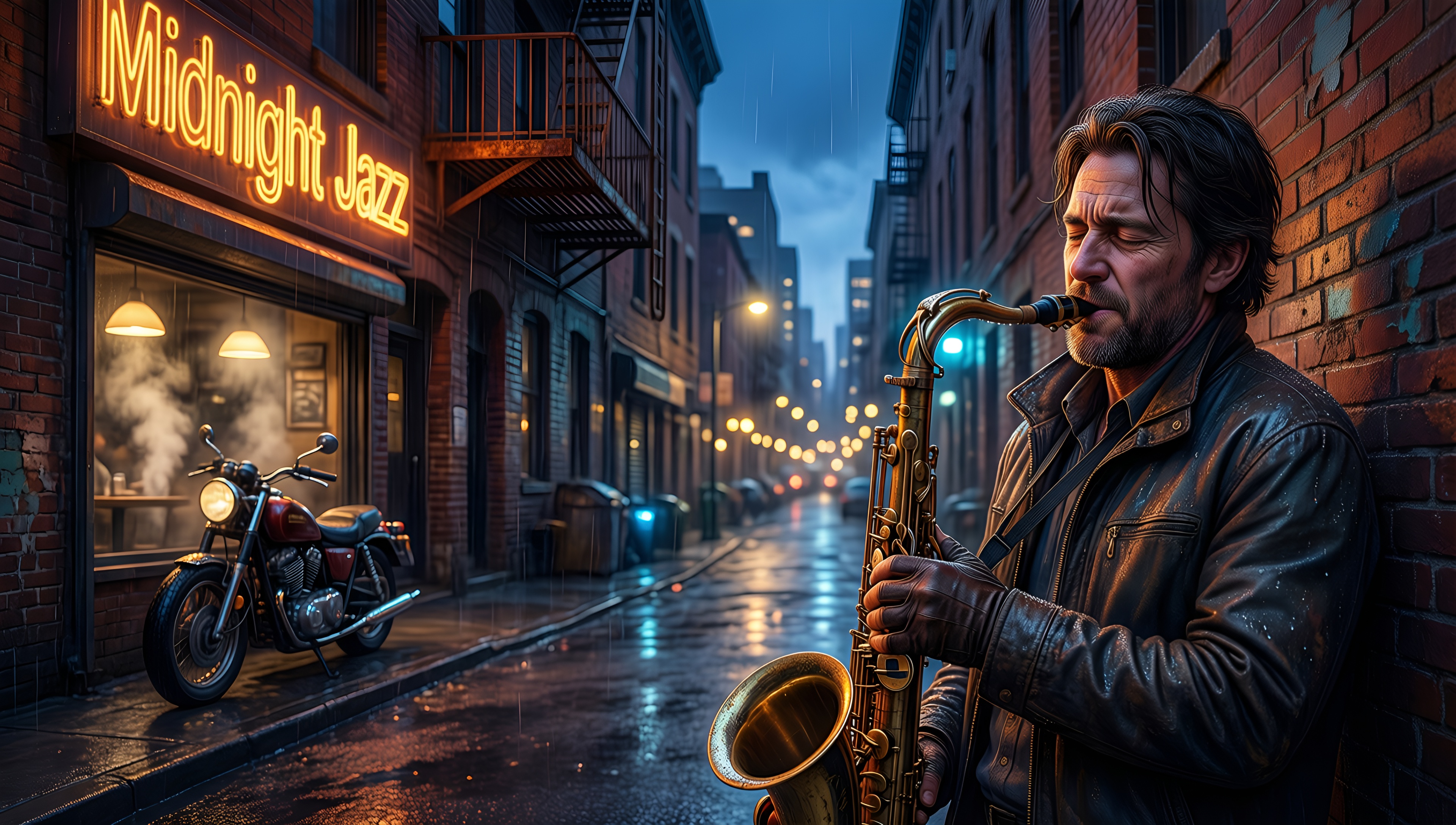 Rainy Night Jazz - AI generated wallpaper