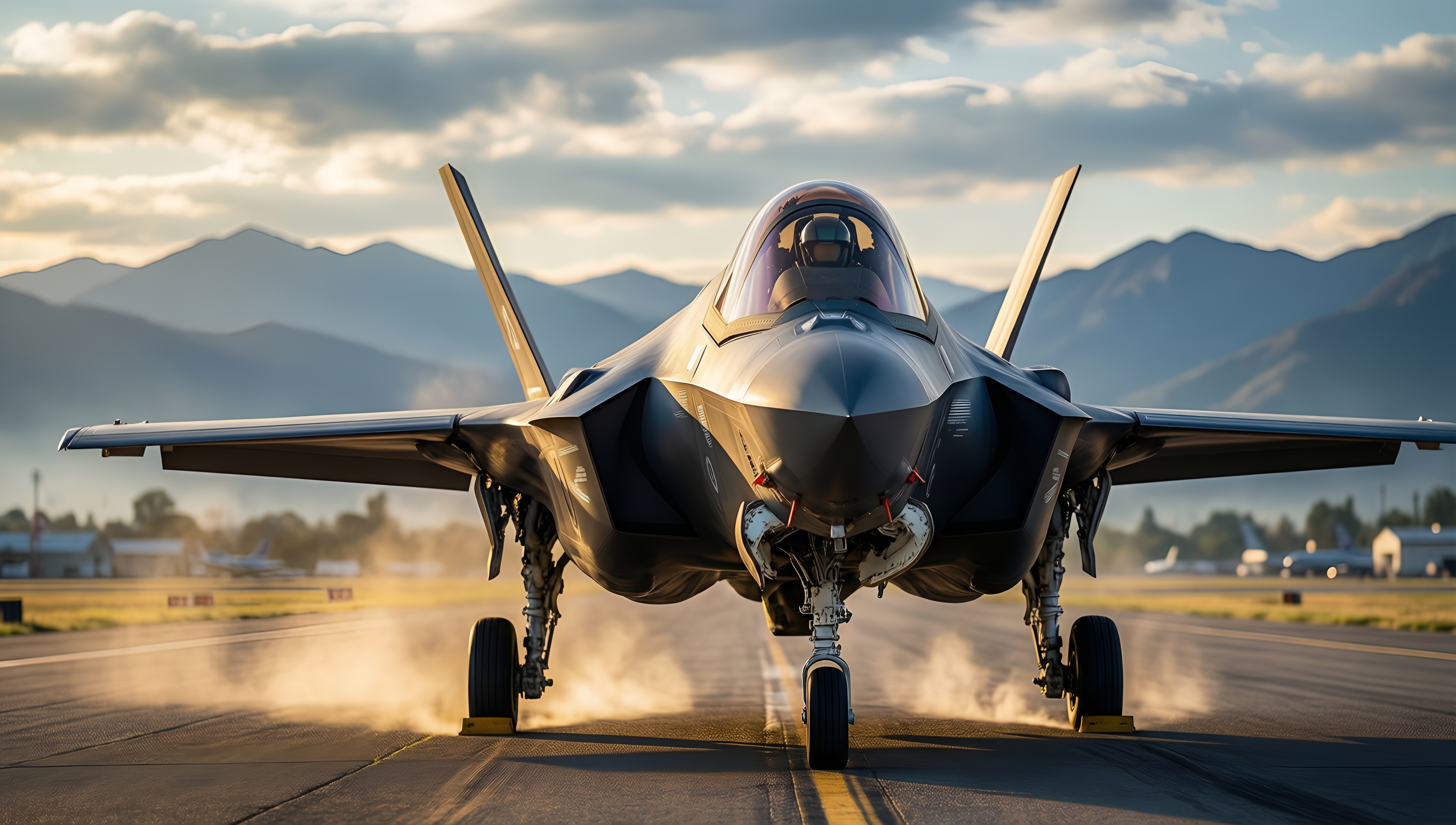 Military Jet on Runway - AI generated wallpaper