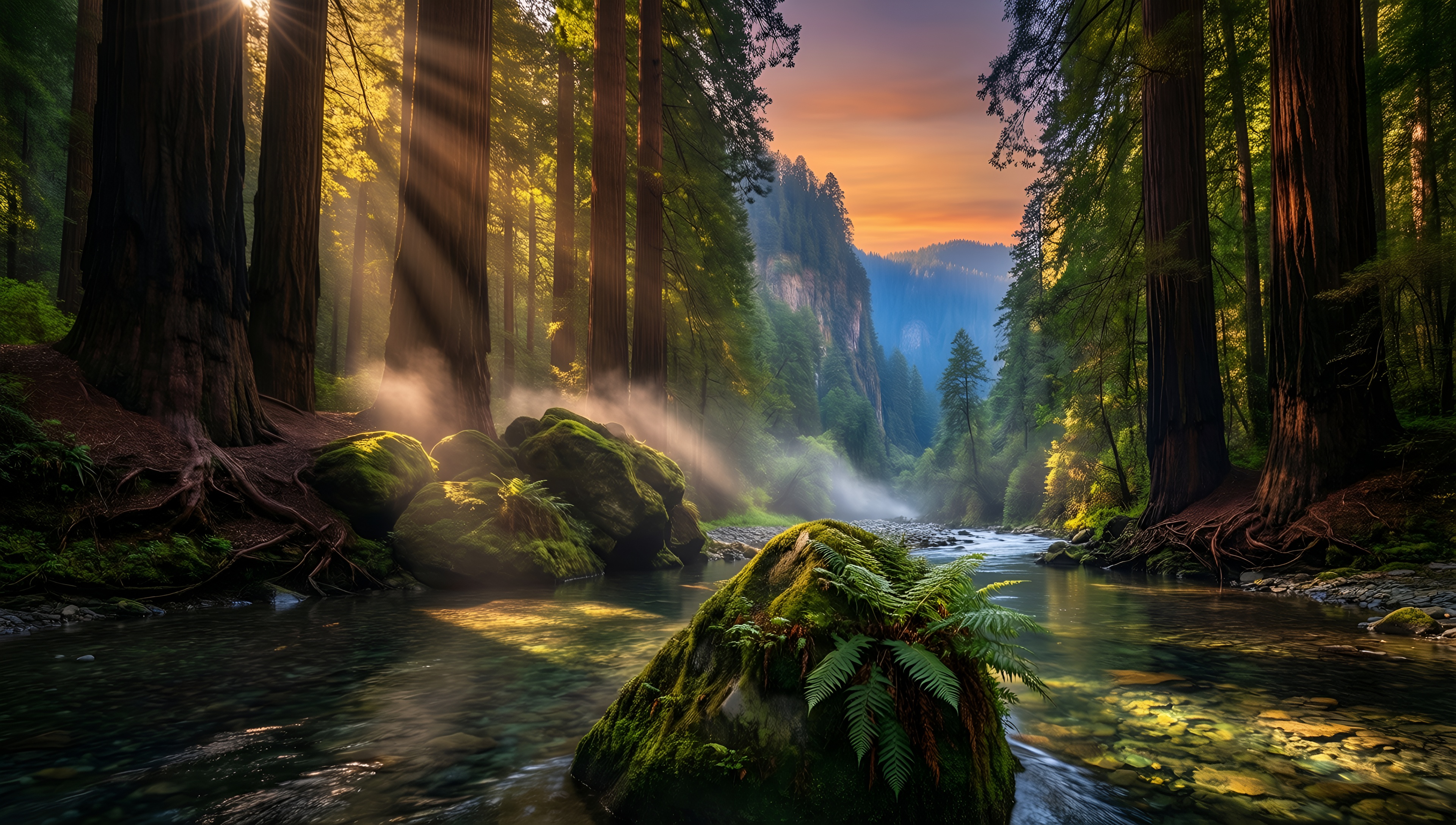 Mystic Forest Stream 1 - AI generated wallpaper
