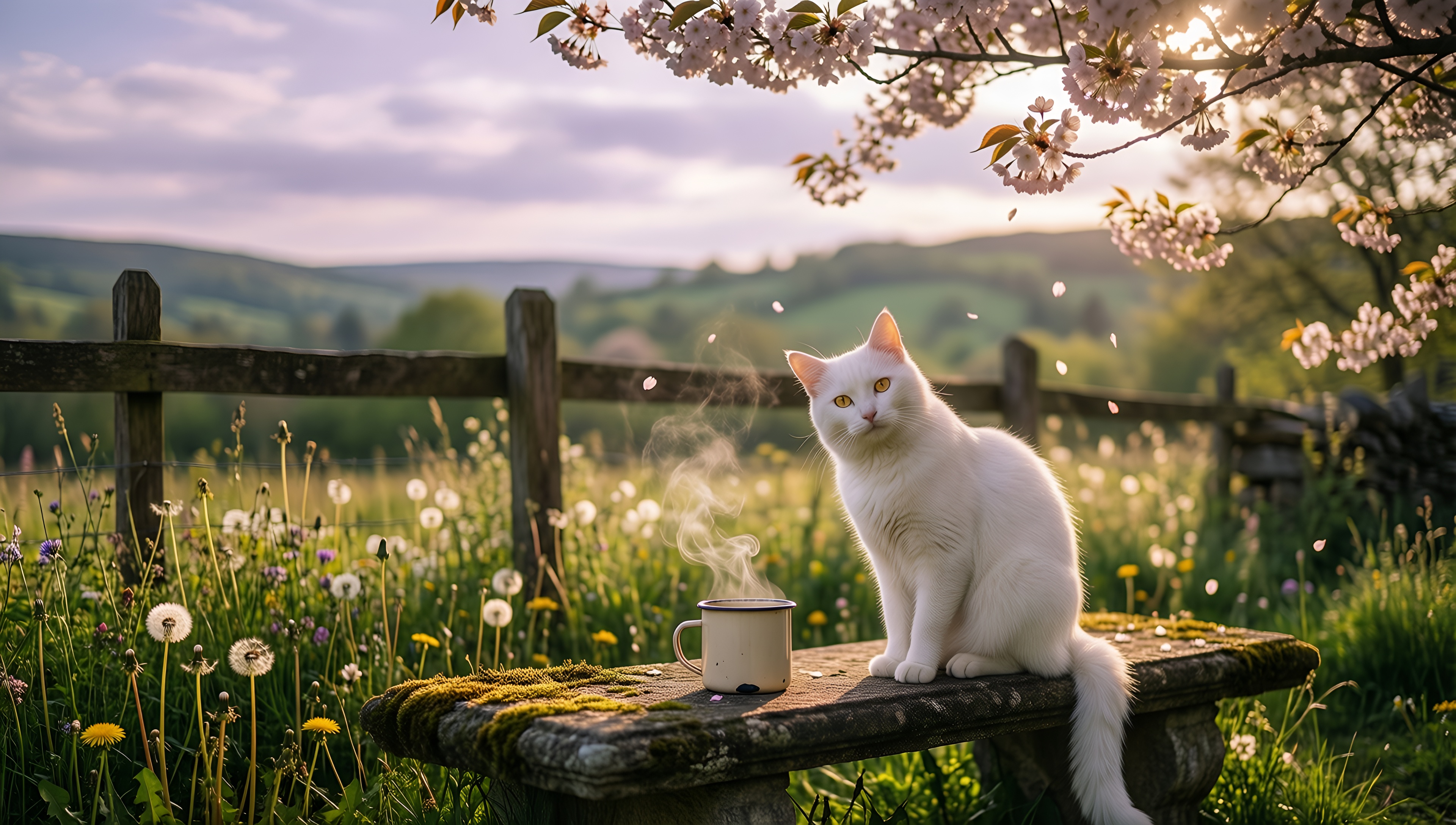 Cherry Blossom Cat Serenity - AI generated wallpaper
