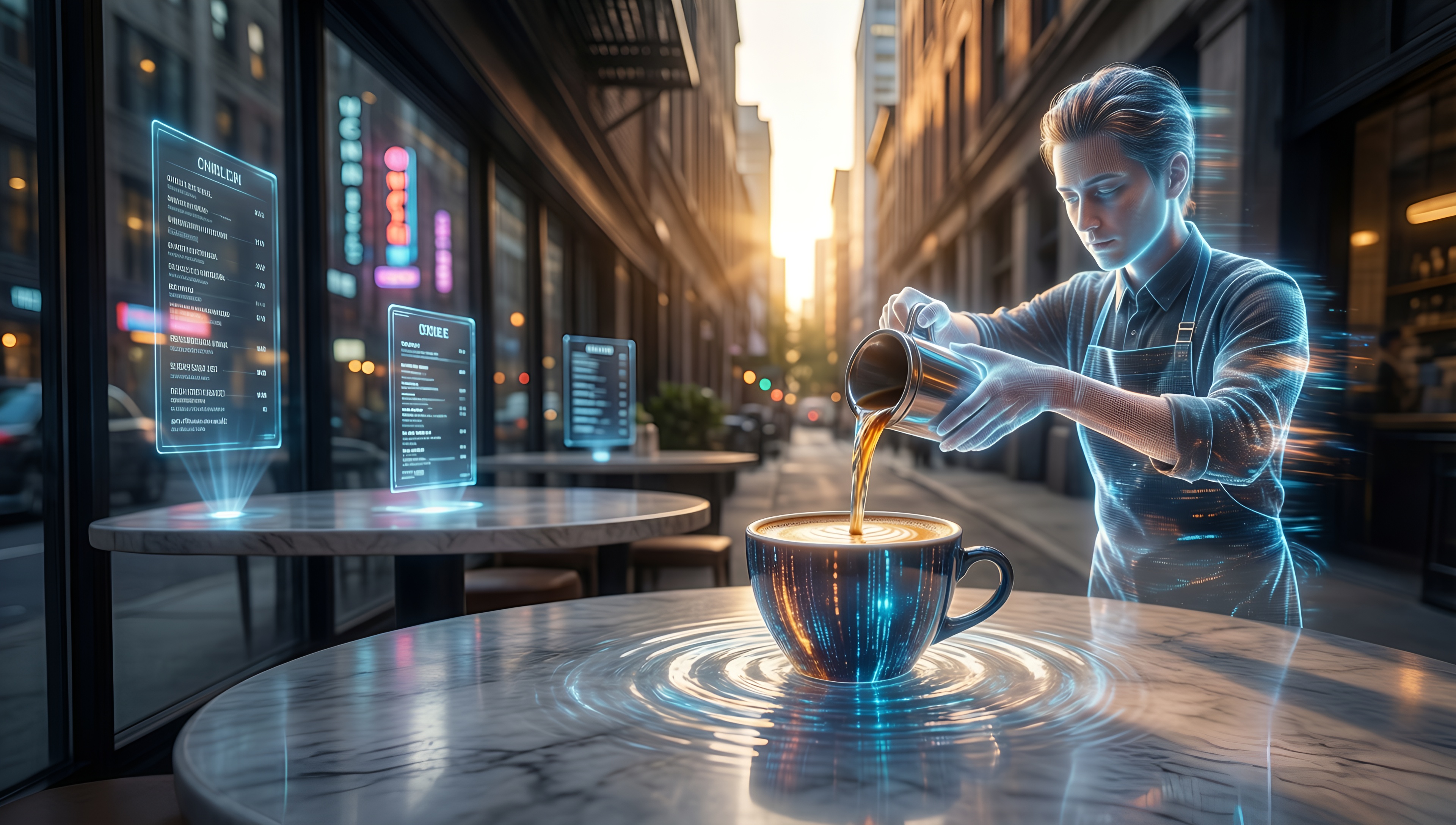 Cyberpunk Coffee Shop - AI generated wallpaper