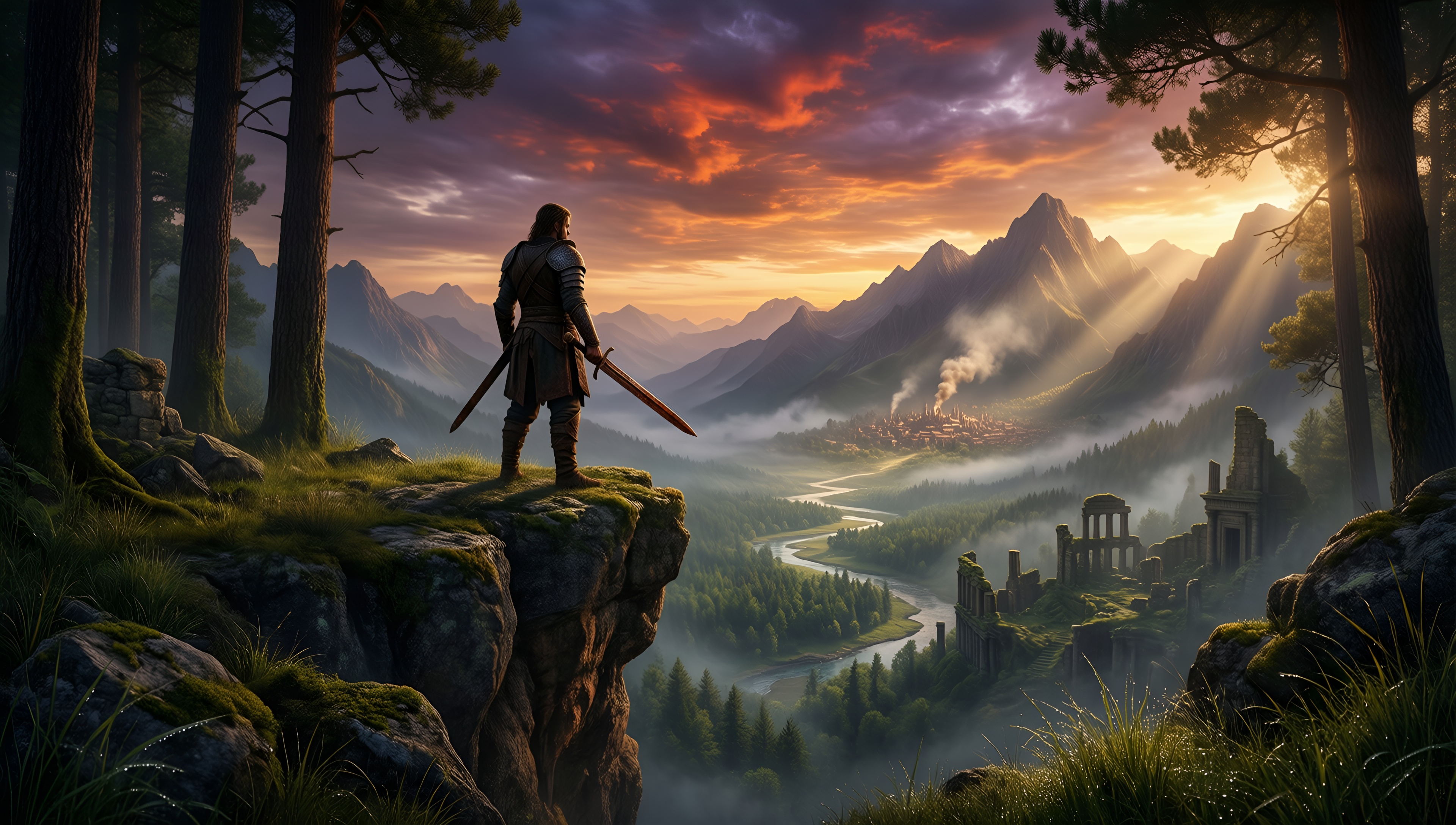 Heroic Dawn in the Valley - AI generated wallpaper