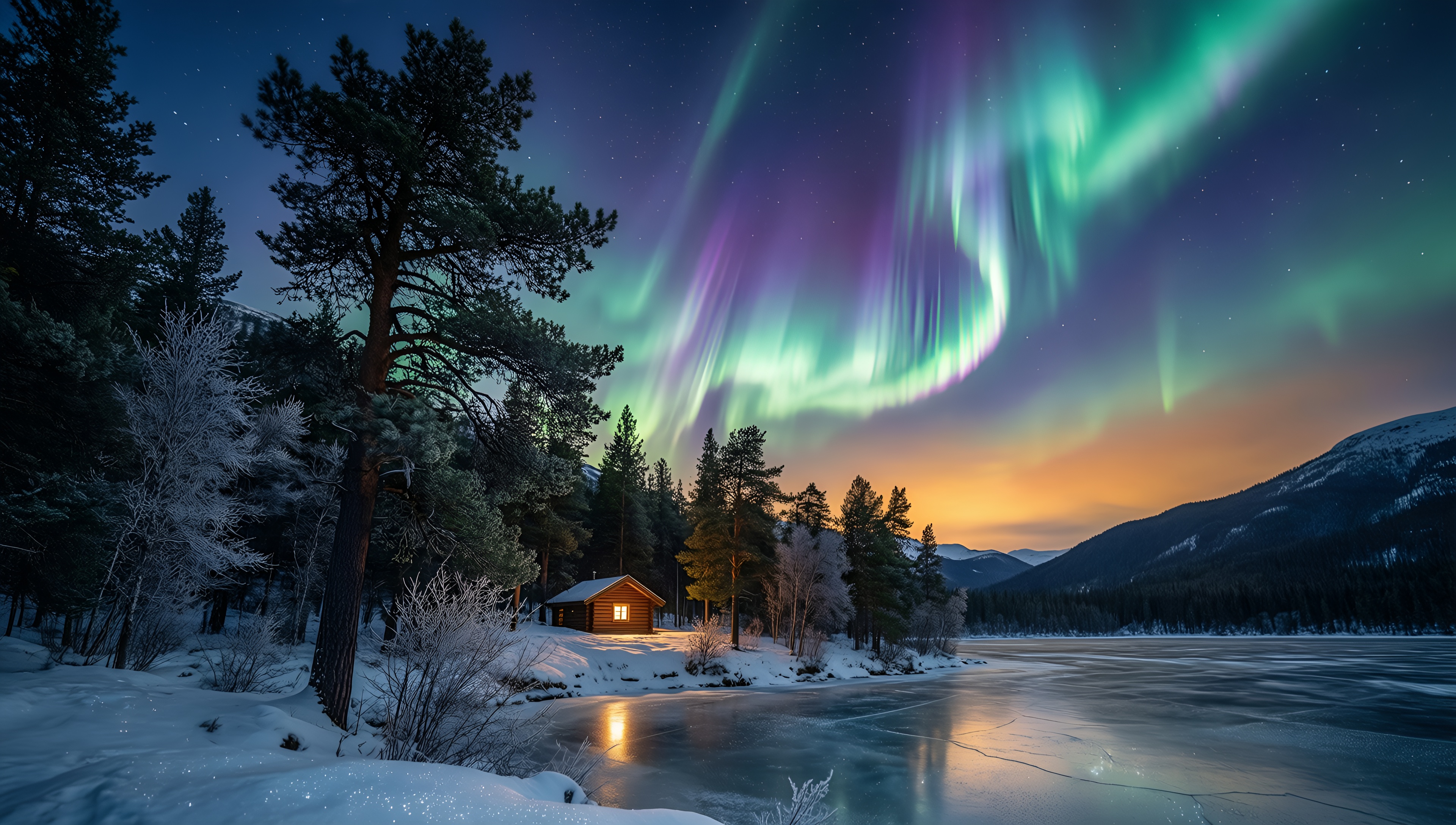 Frozen Aurora Night - AI generated wallpaper