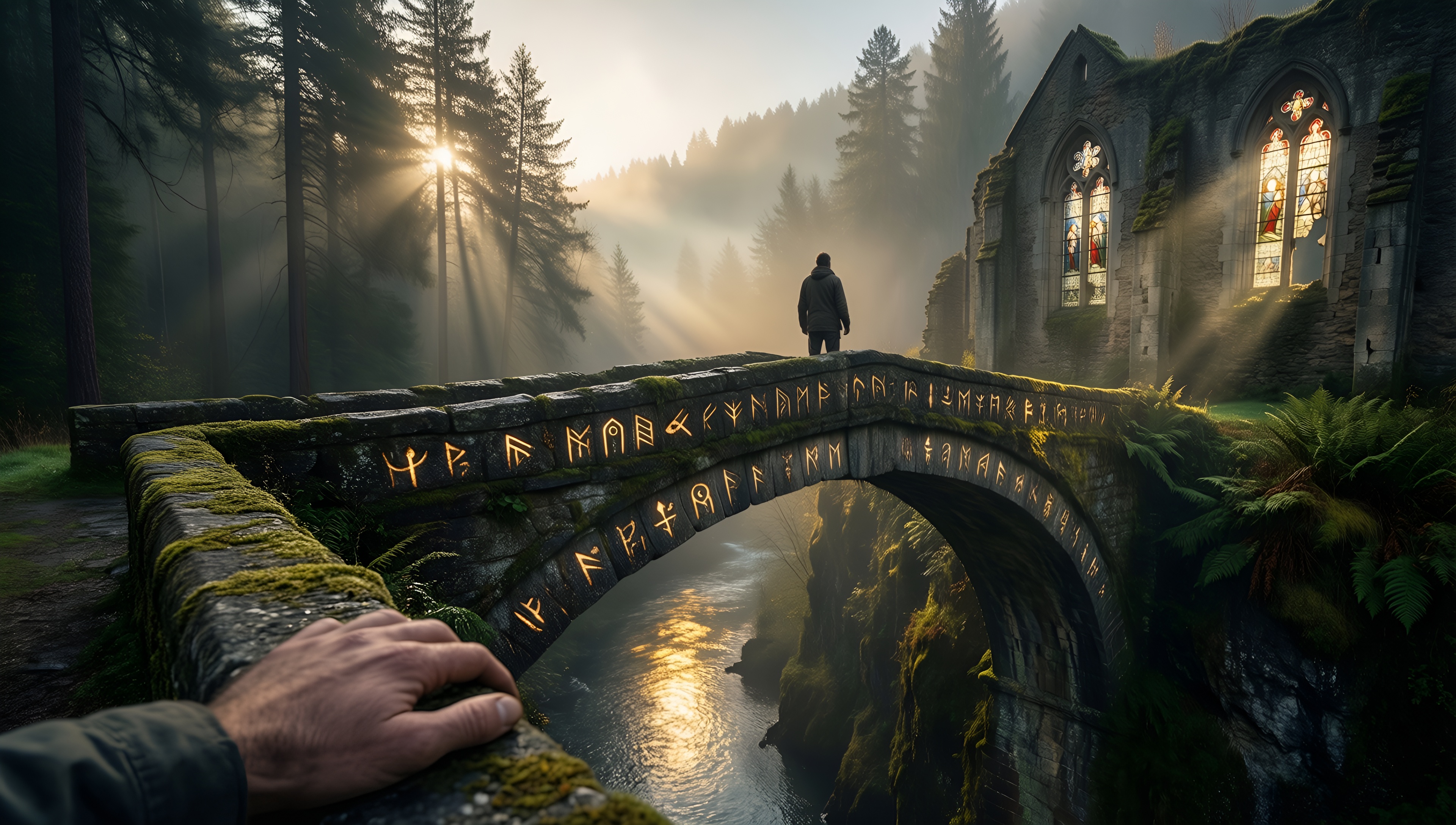 Mystic Bridge in the Forest - AI generated wallpaper