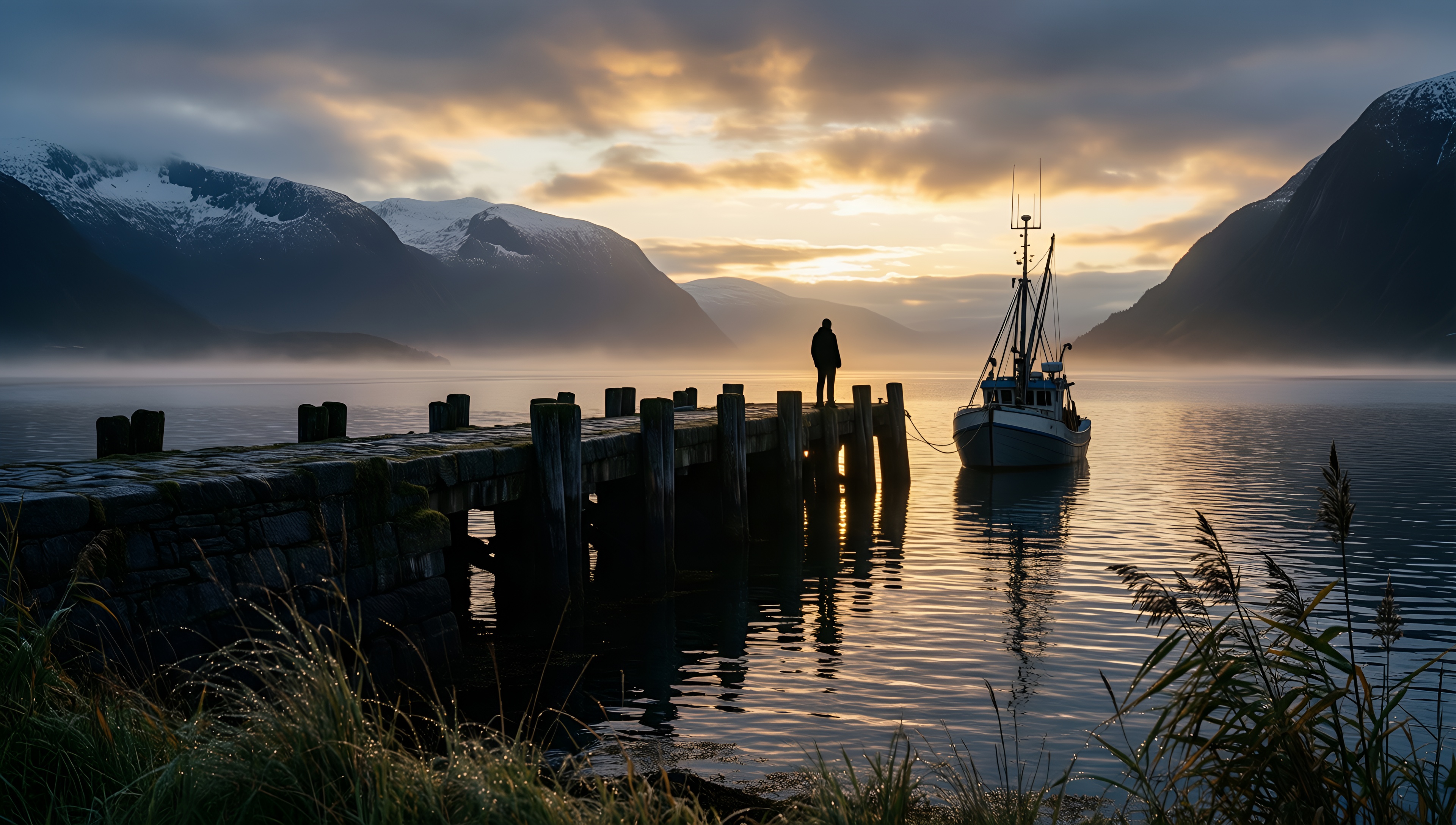 Serene Dock Sunset - AI generated wallpaper