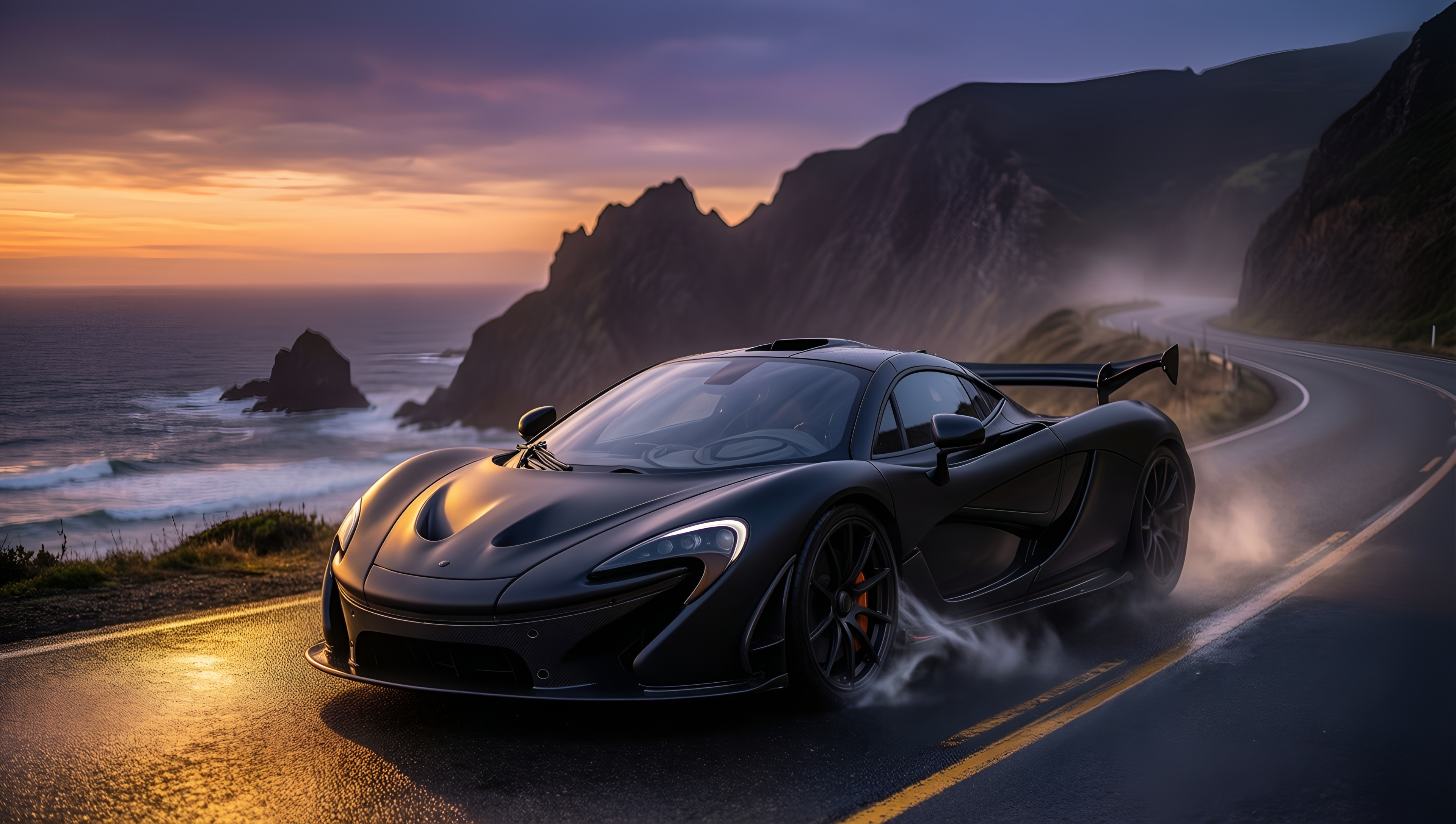 Sunset Drift: Futuristic Sports Car - AI generated wallpaper