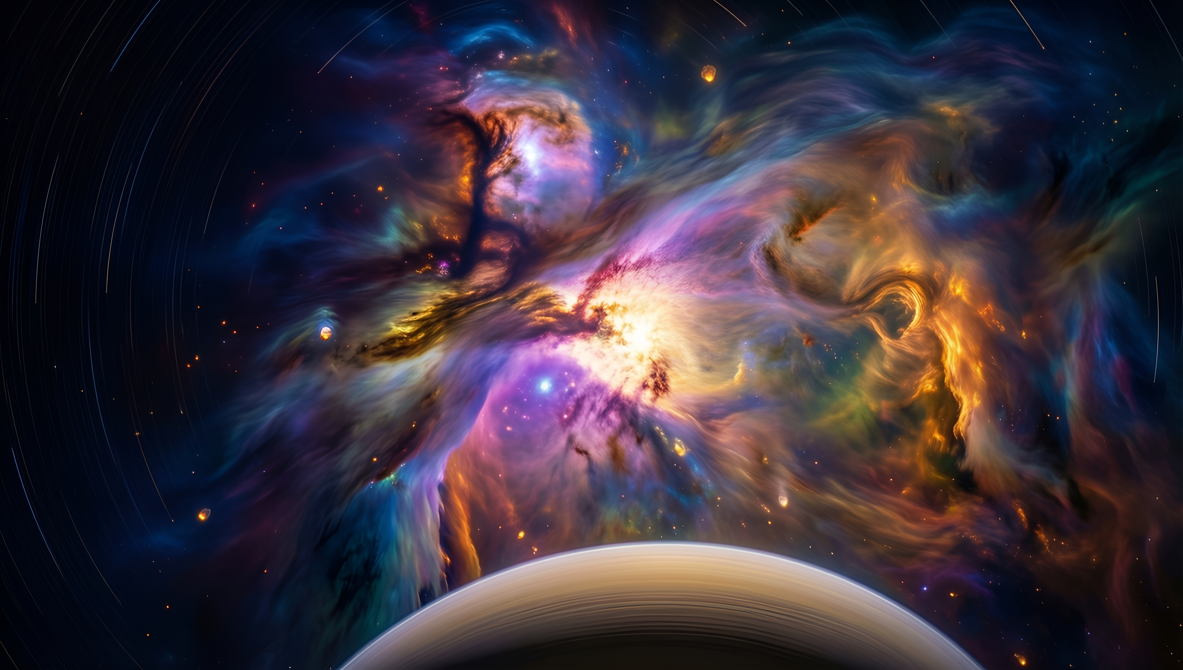 Cosmic Nebula with Saturn - AI generated wallpaper