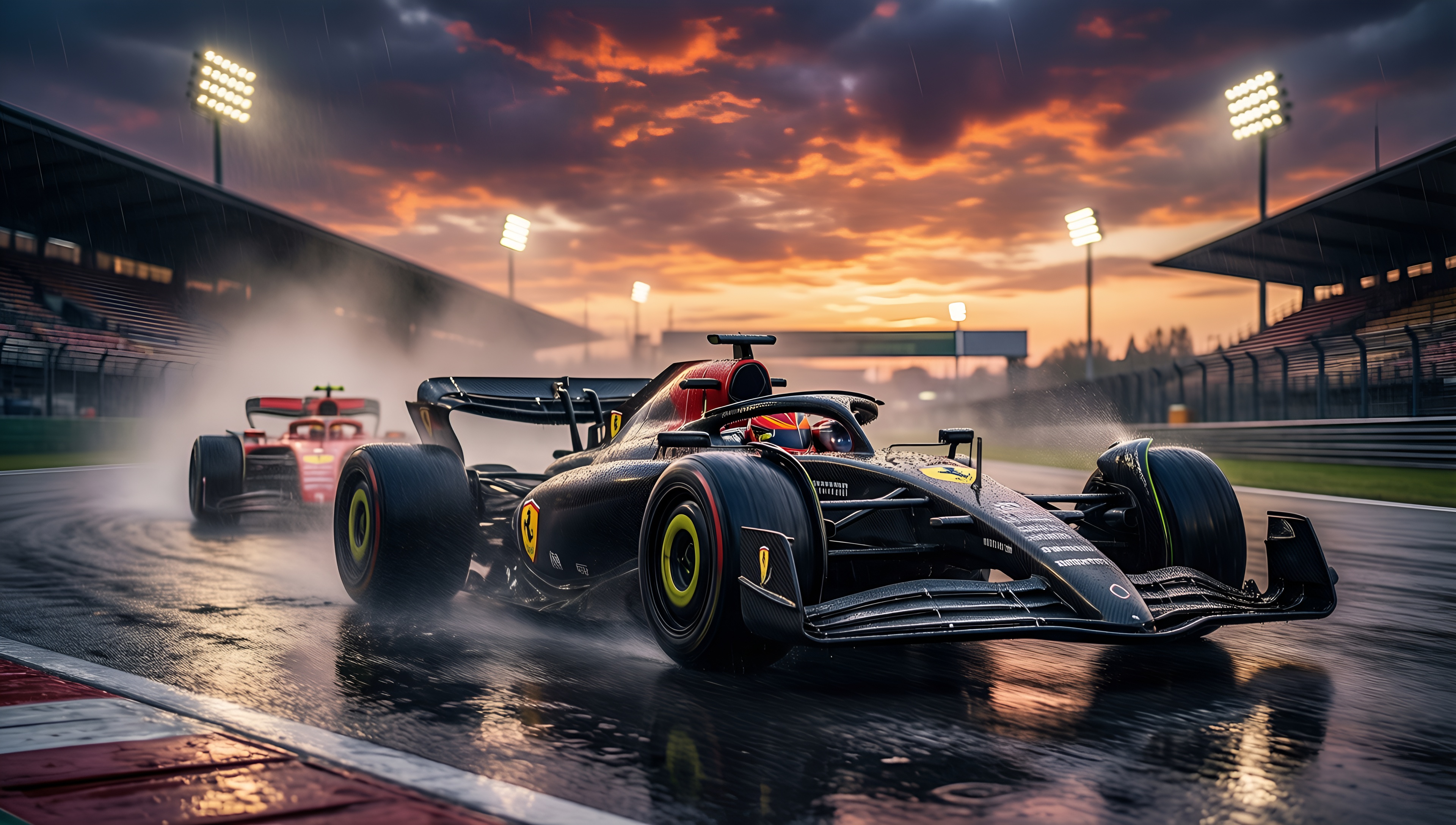 Rainy Racing Sunset - AI generated wallpaper
