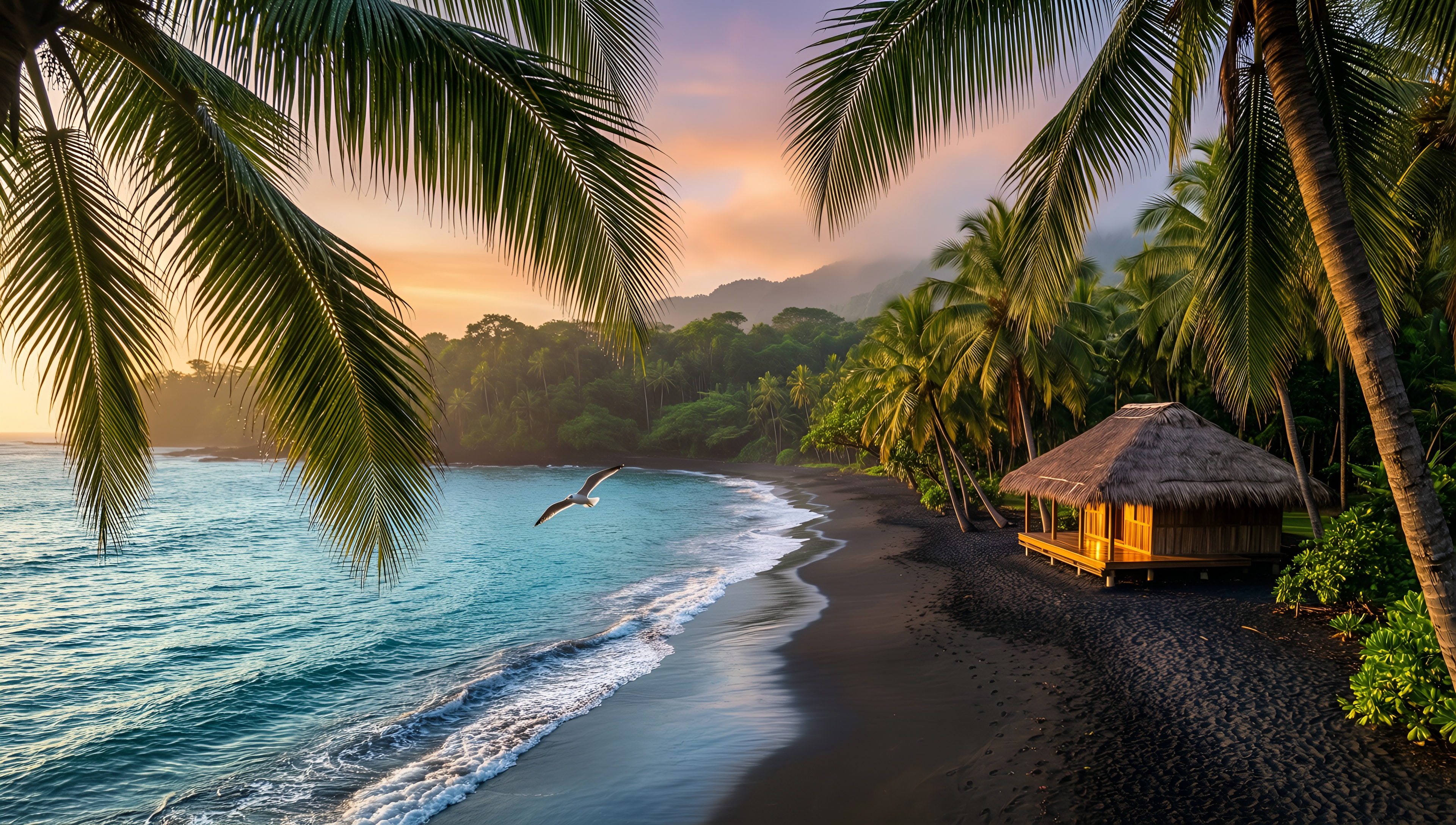 Tropical Paradise Sunset - AI generated wallpaper