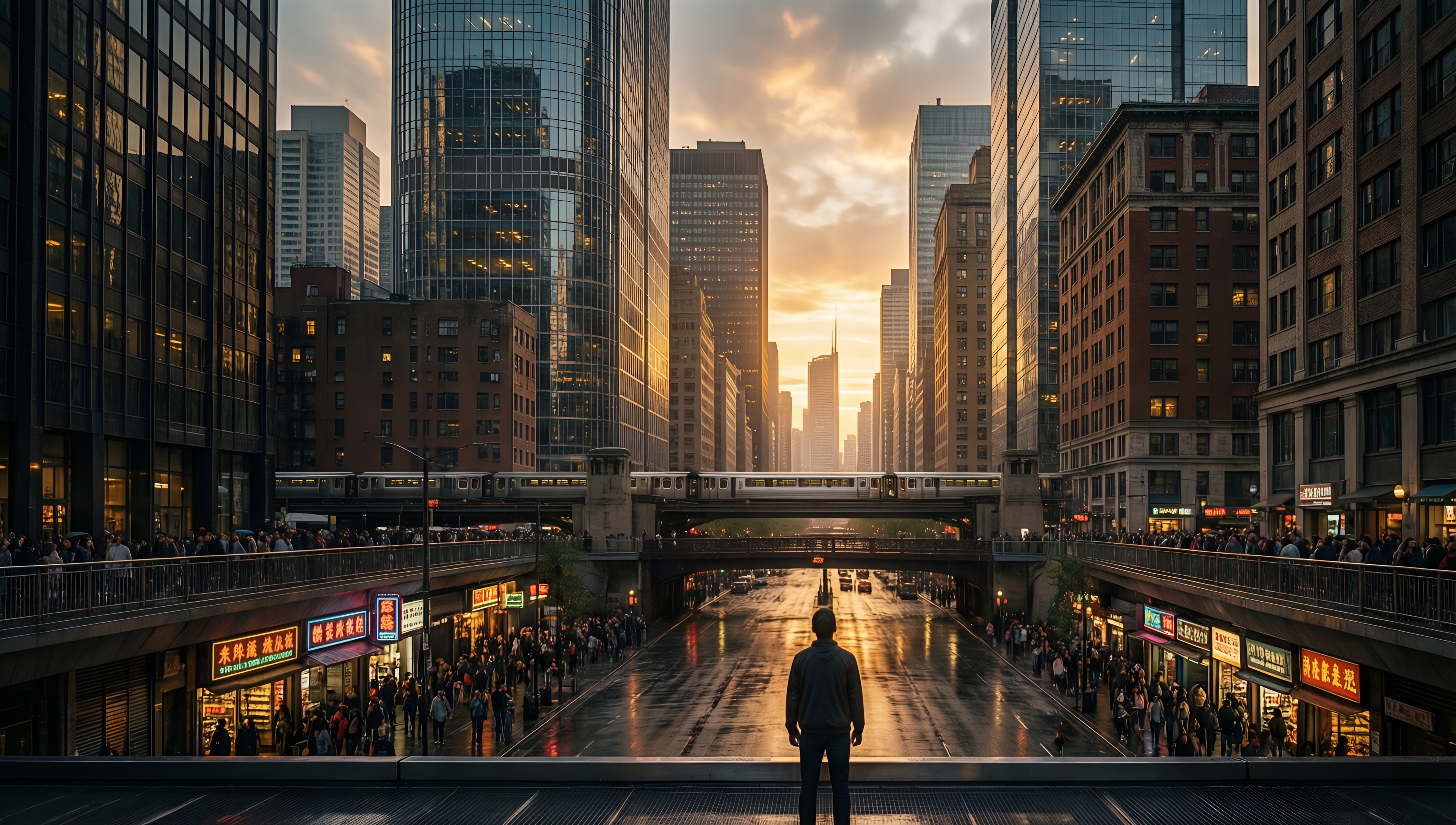 Urban Sunset Reflections 3 - AI generated wallpaper