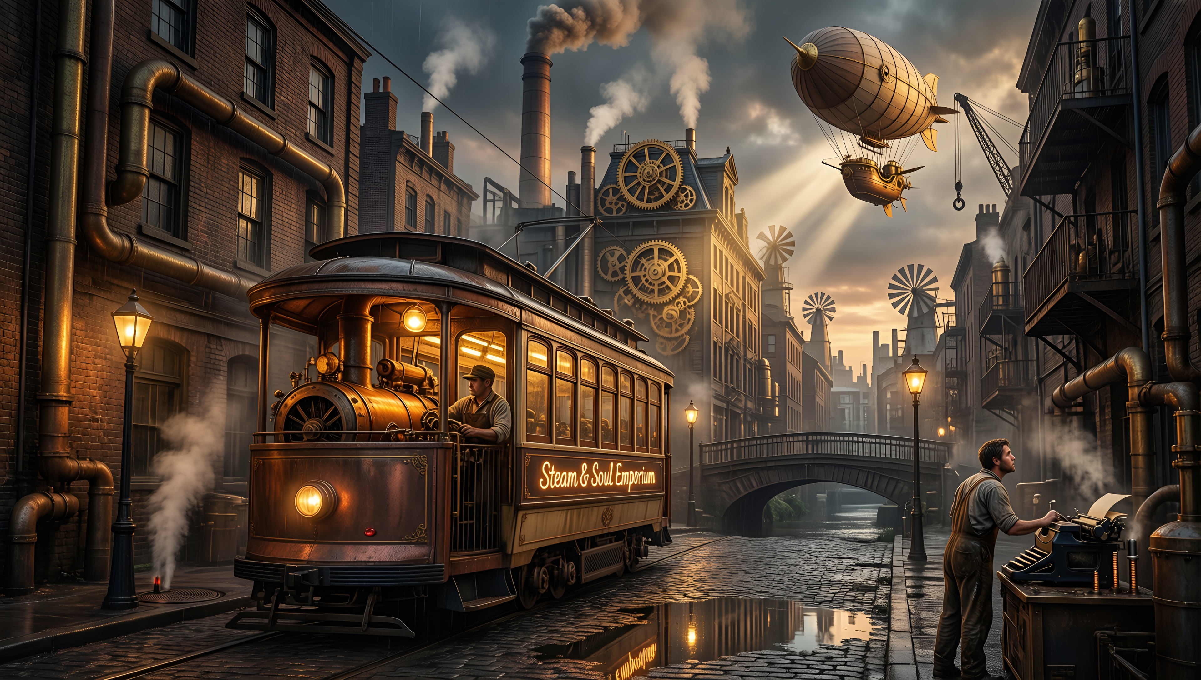 Steampunk Cityscape - AI generated wallpaper