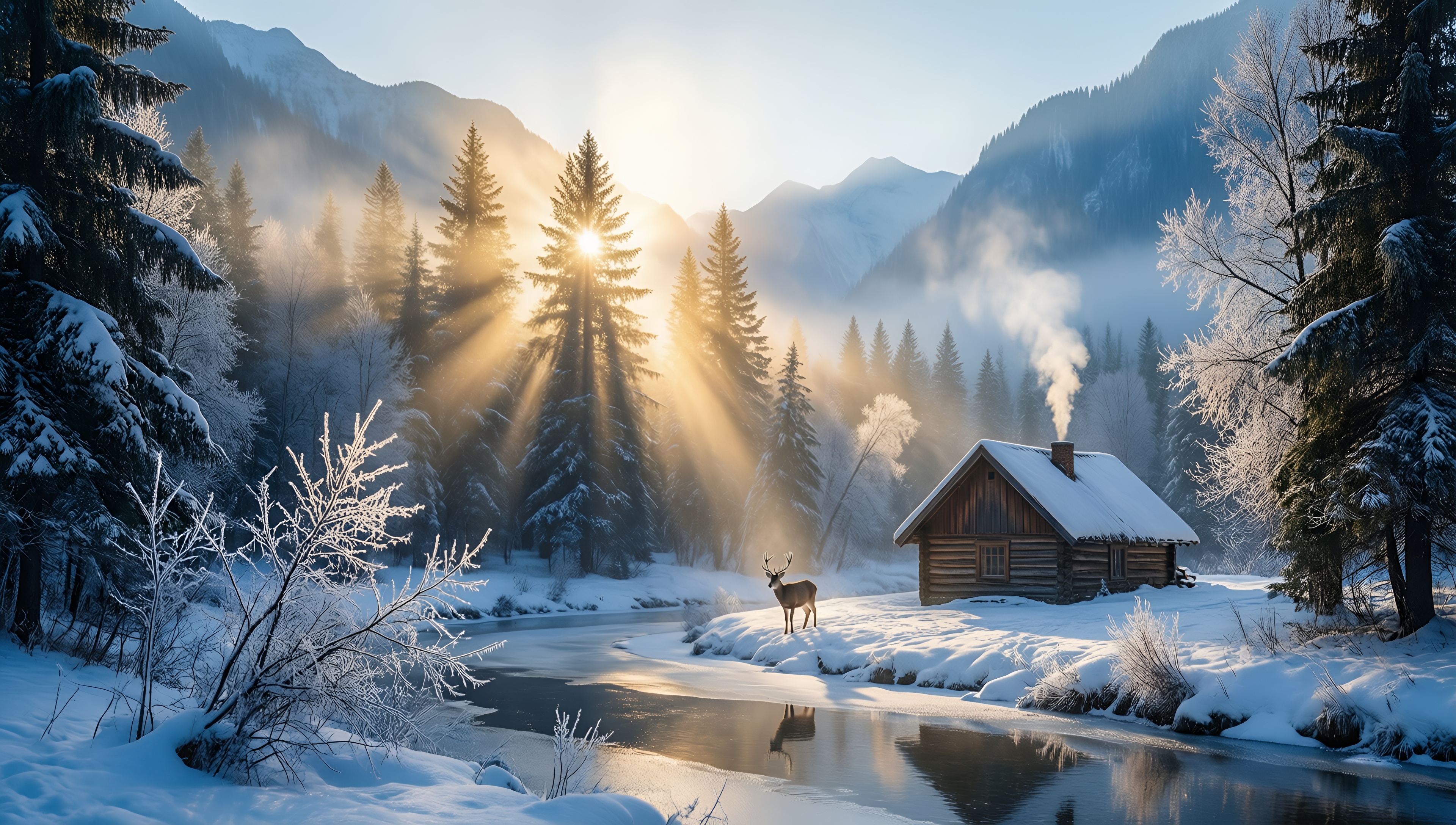 Winter Wonderland Cabin - AI generated wallpaper