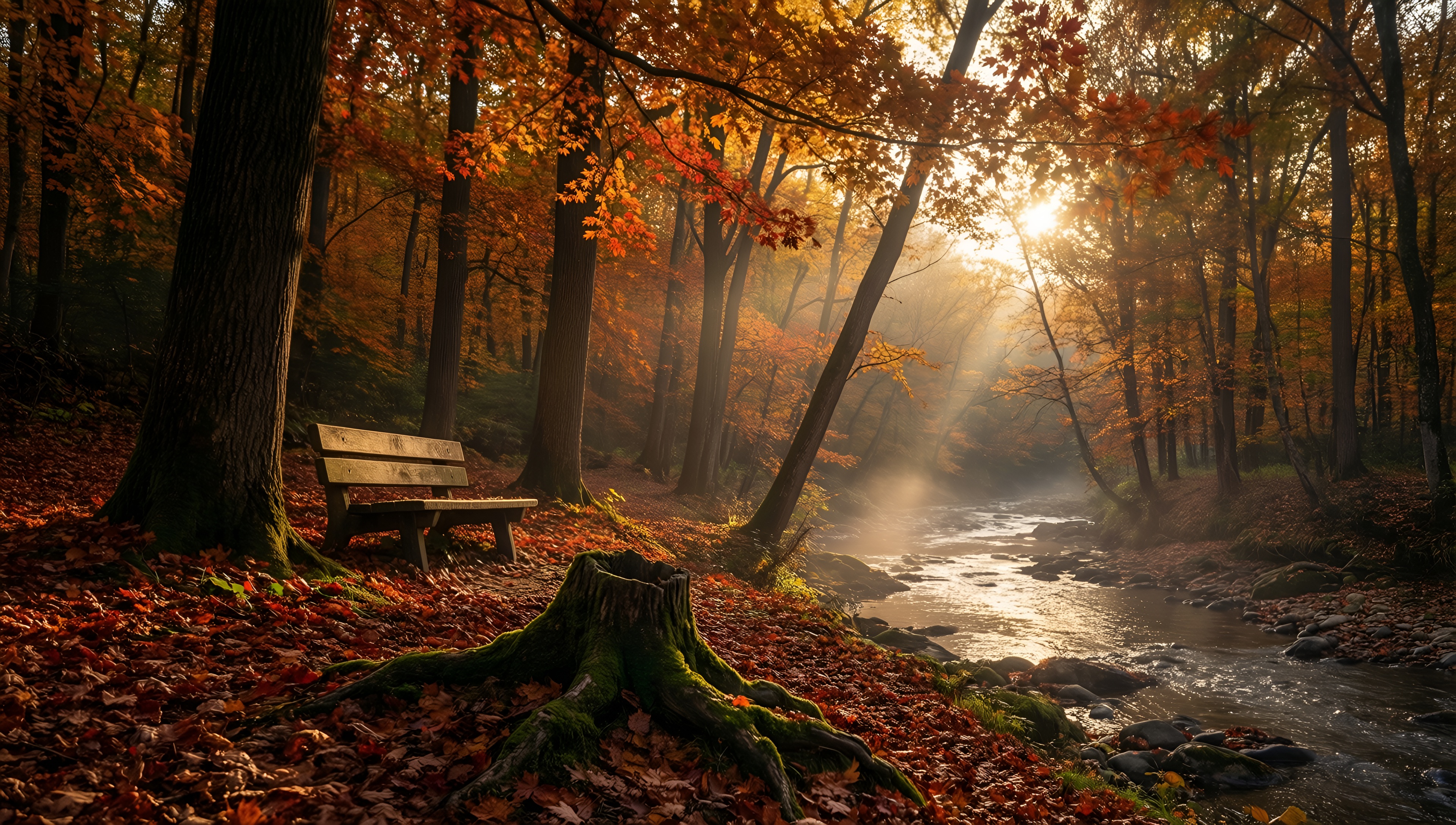 Autumn Serenity in the Woods - AI generated wallpaper