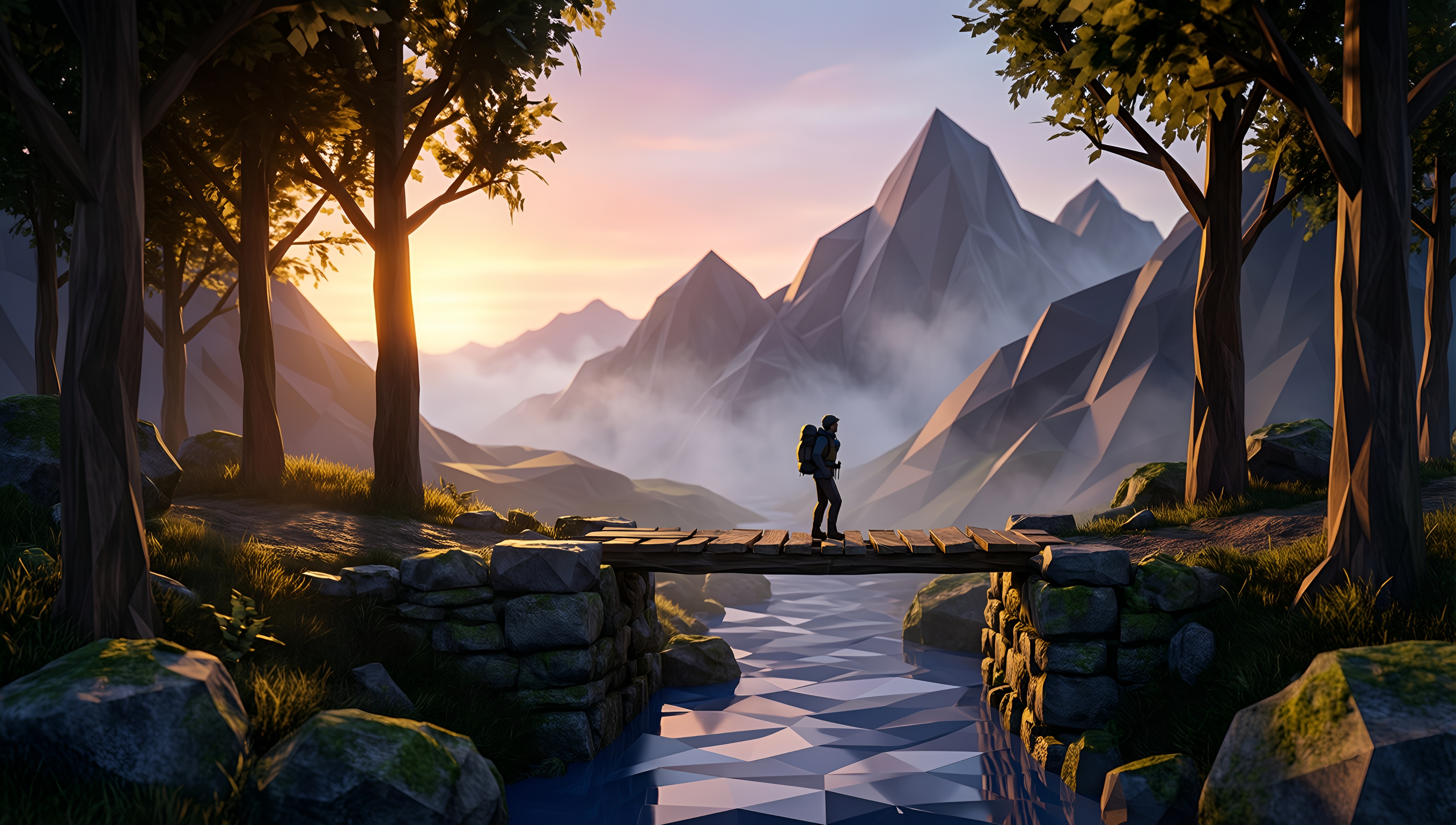 Geometric Landscape Adventure - AI generated wallpaper