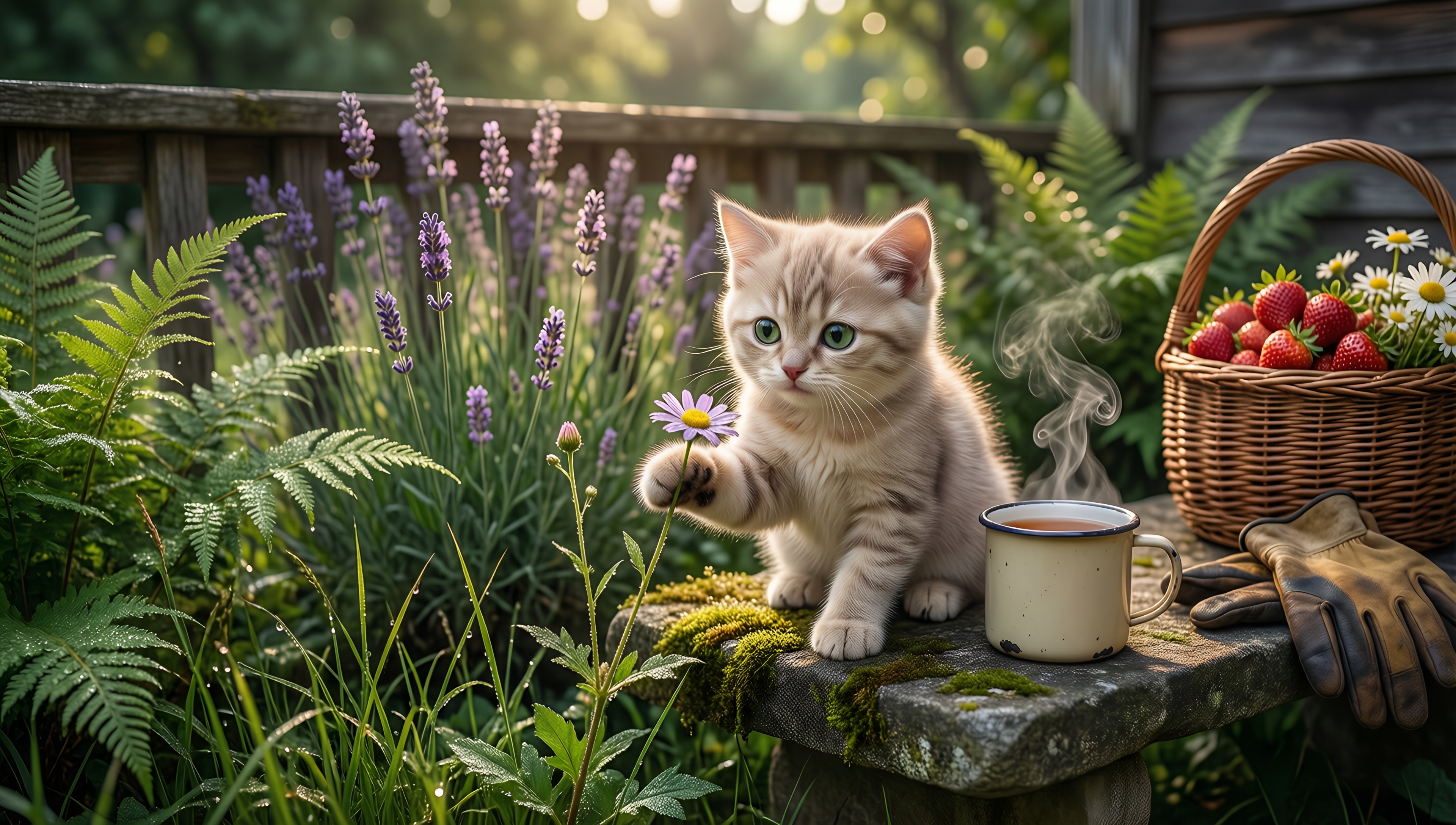 Cute Kitten in a Garden - AI generated wallpaper