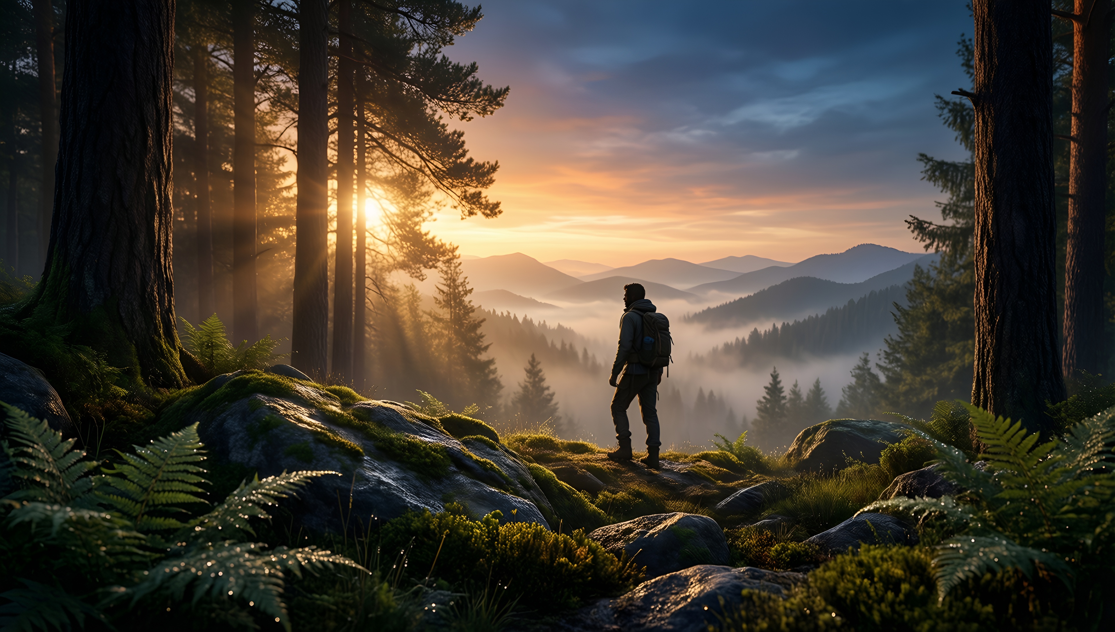 Majestic Forest Sunrise - AI generated wallpaper