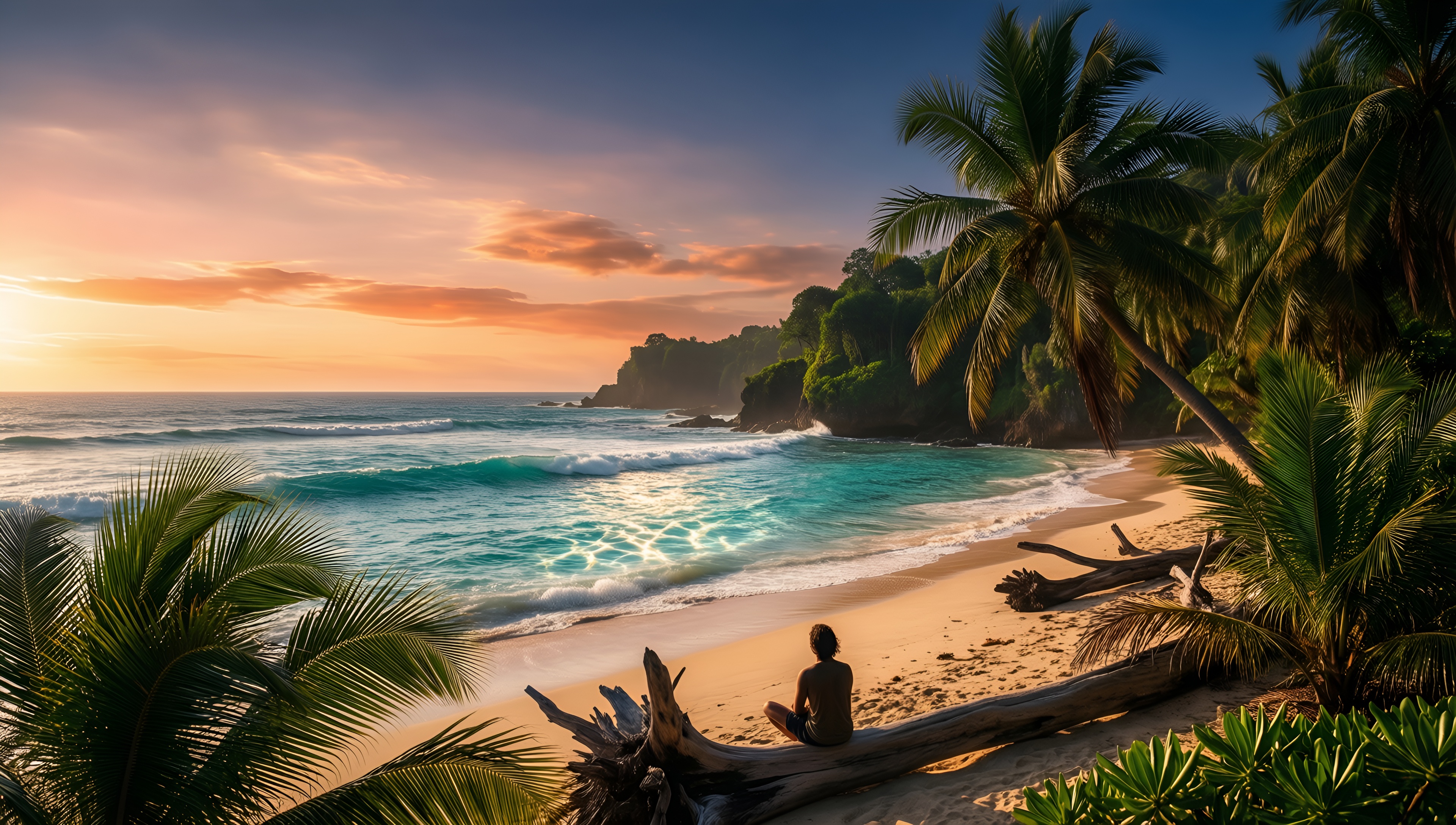 Tropical Serenity Sunset - AI generated wallpaper