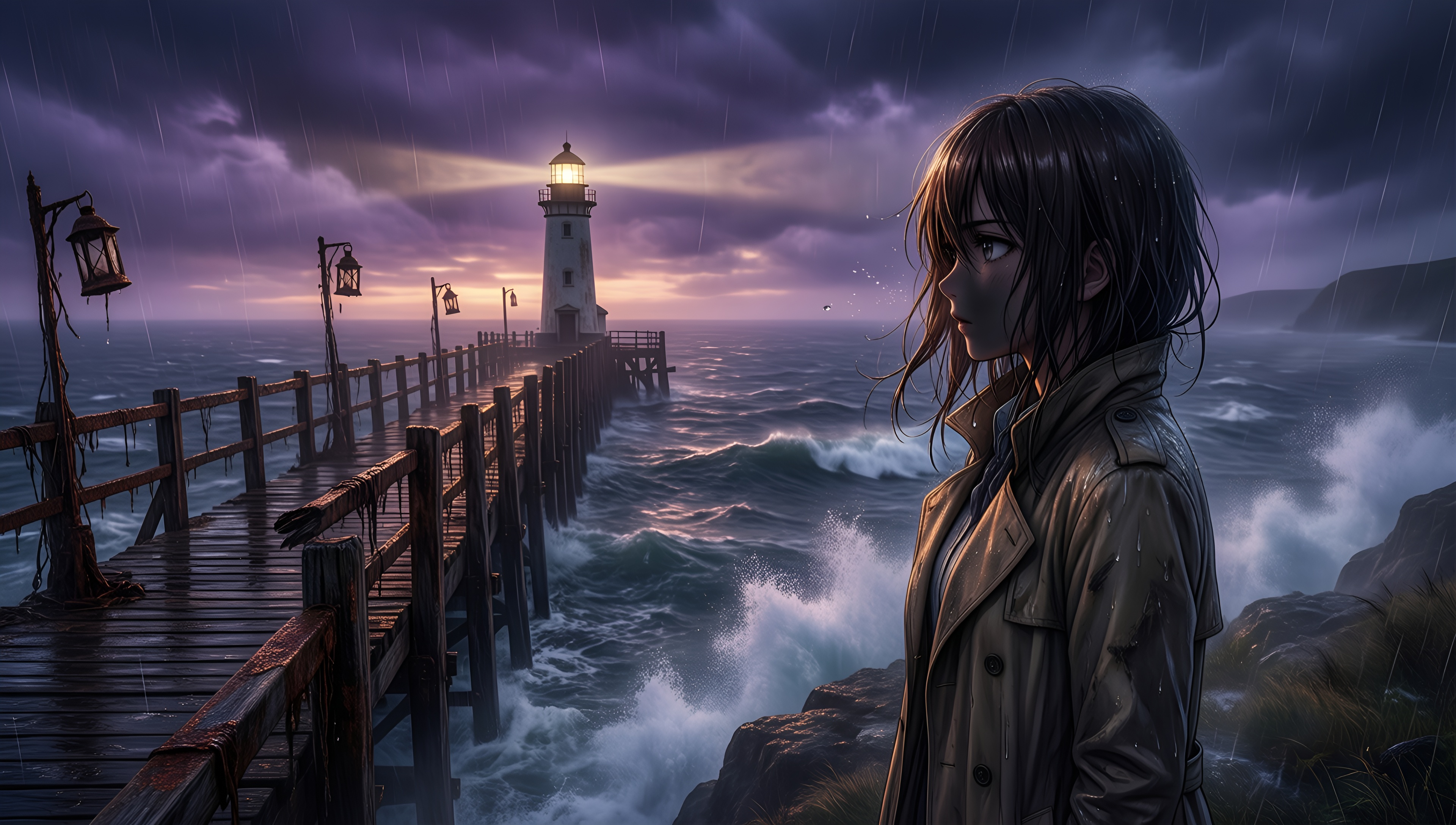Rainy Lighthouse Journey - AI generated wallpaper