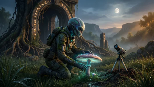 Alien Explorer in a Mystical Forest