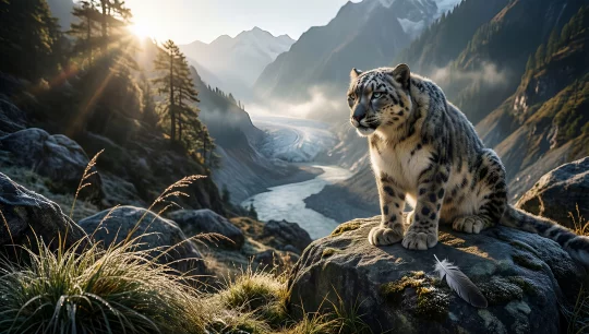 Snow Leopard in Mountain Landscape