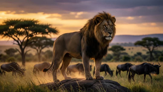 Lion at Sunset in the Wild