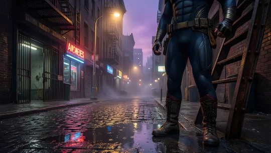 Cyberpunk Cityscape with Superhero
