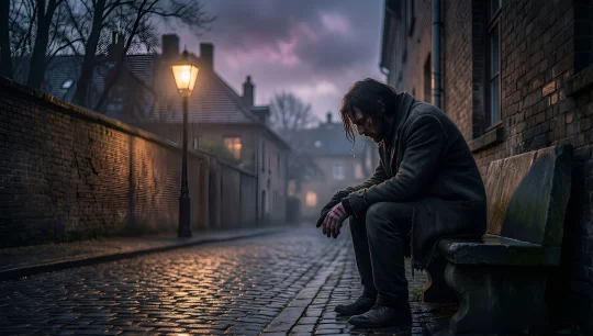 Lonely Man in Cobblestone Alley