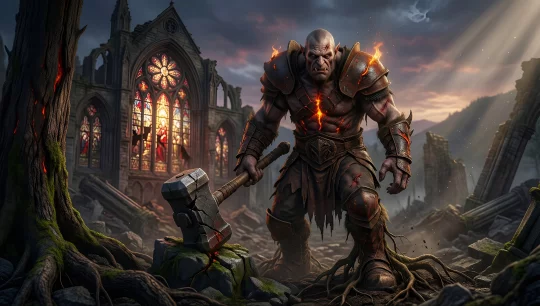 Gothic Ruins and Orc Warrior
