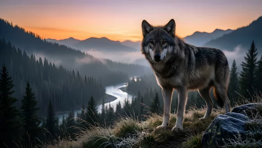 Wolf in the Wild Sunset