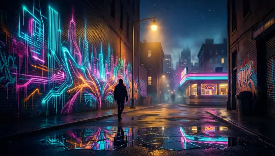 Cyberpunk Alley Reflection