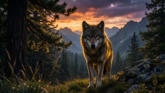 Wolf In The Wild Sunset 1
