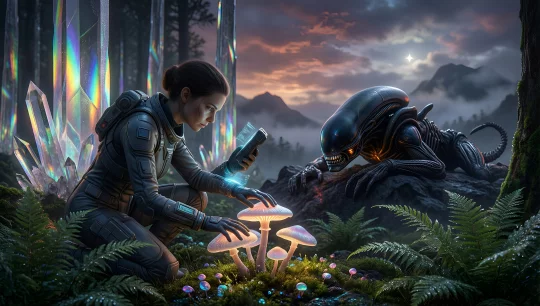 Alien Encounter in a Mystical Forest