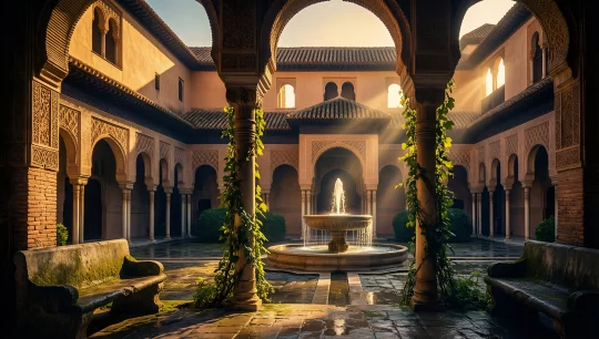 Sunlit Courtyard with Fountain