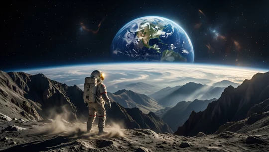 Astronaut on the Moon Viewing Earth