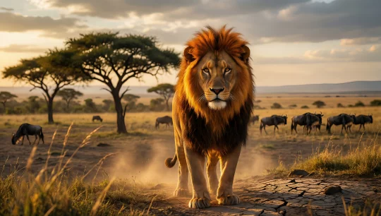 Savannah Lion at Sunset